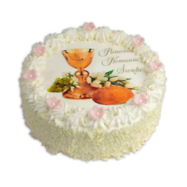 1st Holy Communion Cream Pink Cake