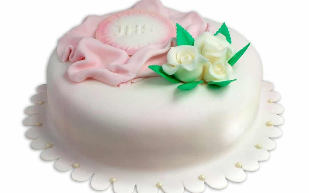 48. 1st Holy Communion Ticino Cake – Fondant icing Pink