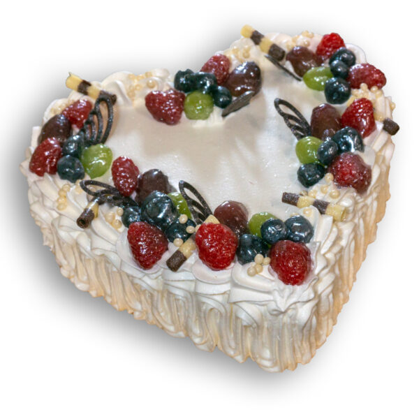 heart shape birthday cake with fresh fruits